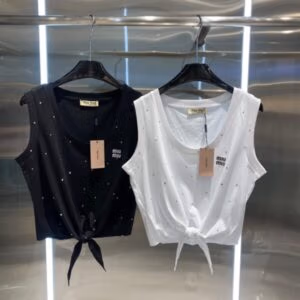 MIU MIU Crystal Embellished Cotton Tank Top
