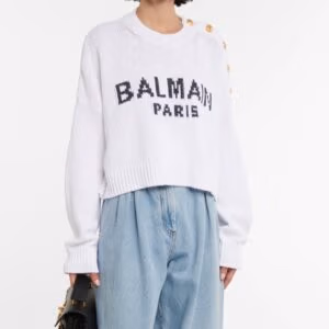 BALMAIN Logo Cropped Sweatshirt