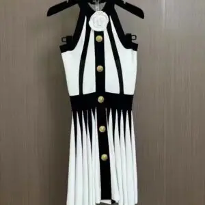 BALMAIN Floral Appliqué Pleated Knit Minidress