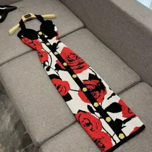 BALMAIN Halterneck Rose Print Dress