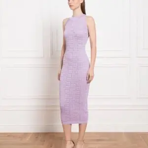 BALMAIN Monogrammed Openwork Knit Midi Dress