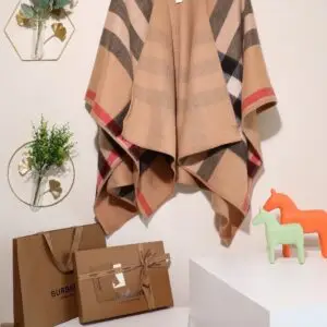 Burberry Charlotte Reversible Camel Check Wool Cape
