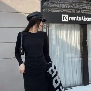 CELINE Plain Long-Sleeve Drawstring Ruched Dress