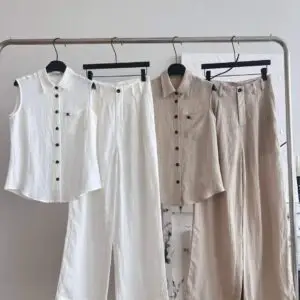 CELINE Style Linen-Blend Matching Set