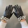 CHANEL Pearl Accent Leather Gloves