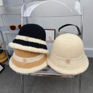 CHANEL Striped Knitted Bucket Hat