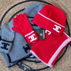 CHANEL Iconic Scarf & Cashmere-Lined Gloves Set