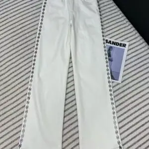 CHANEL Women's Baggy White Embroidered Jeans