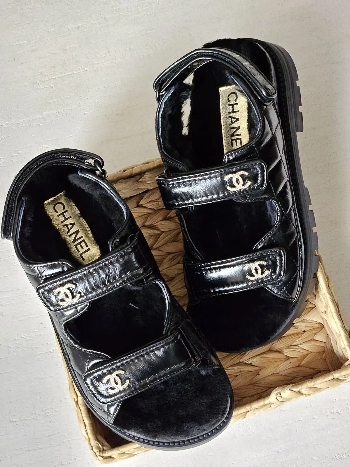 Chanel Dad Sandals Black Patent Leather Chanel Dad Sandals Black Patent Leather