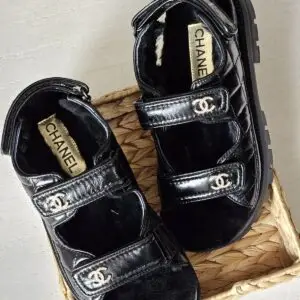 CHANEL Lambskin CC Logo Flat Sandal