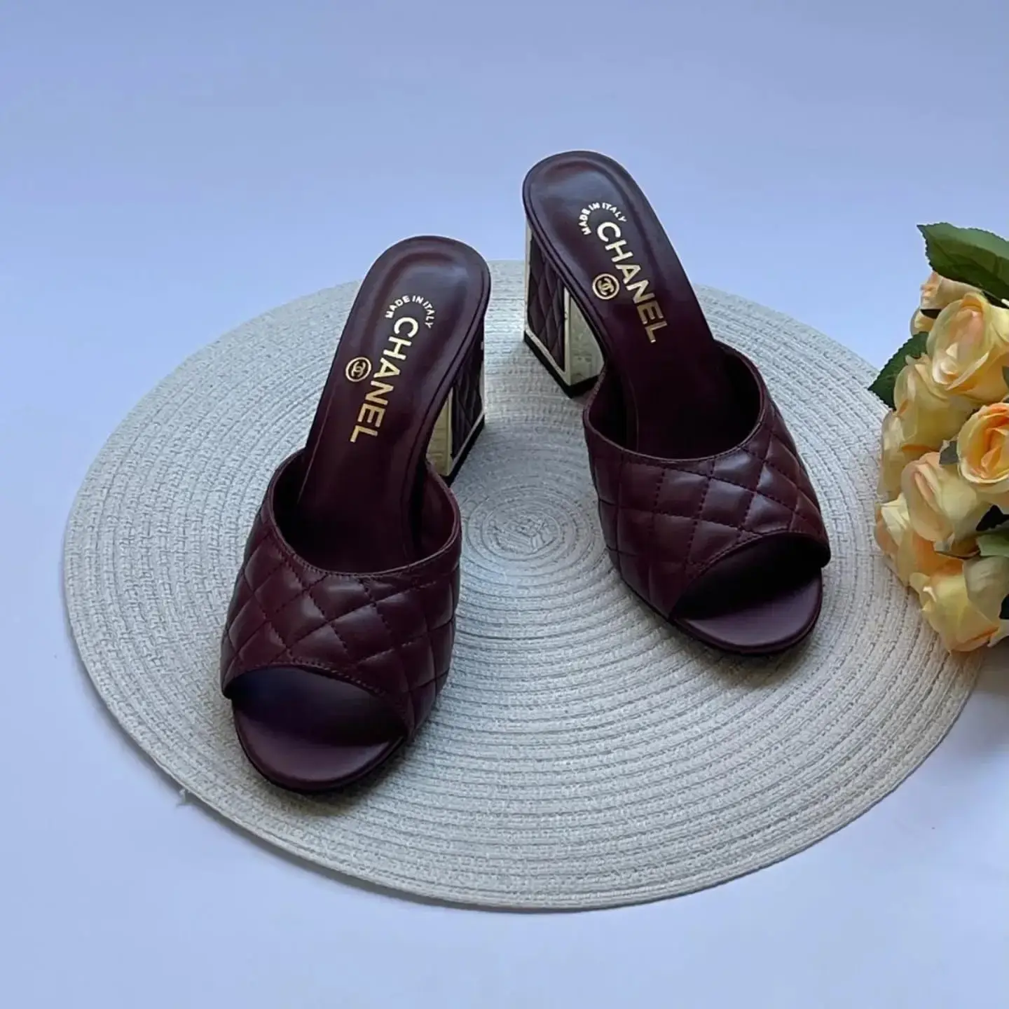 CHANEL Burgundy Quilted Leather Chain Mule CHANEL Burgundy Quilted Leather Chain Mule