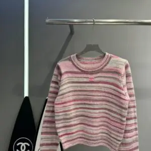 CHANEL Striped Round-Neck Pullover