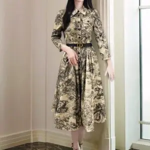 DIOR Floral Print Silk Shirt Dress