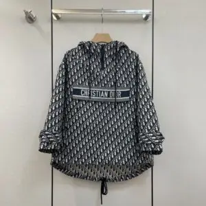 DIOR Gray Logo Letter Print Stand-Up Collar Shirt