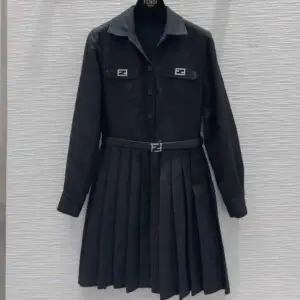 FENDI Collar Pleated Belted Dress