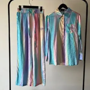 FENDI Rainbow Jacquard Knit Shirt & Shorts Set