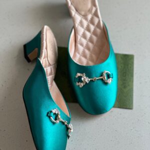 GUCCI Horsebit Crystals Satin Mules