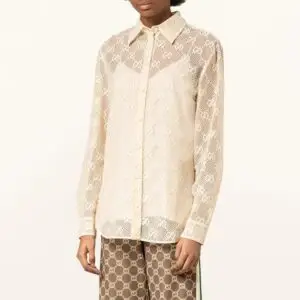 GUCCI Ruffled Embroidered Cotton Lace Shirt
