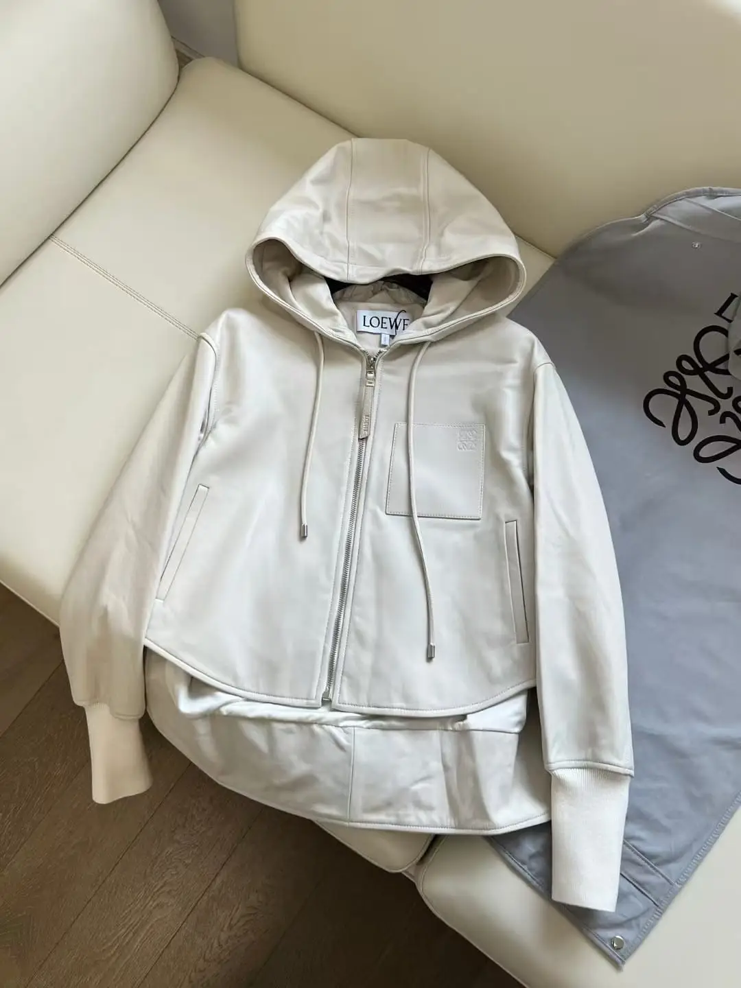 Loewe Wide Leather Hooded Jacket Loewe Wide Leather Hooded Jacket