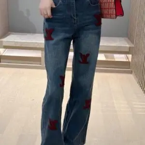 LOUIS VUITTON Distressed Wide Leg Denim Pants