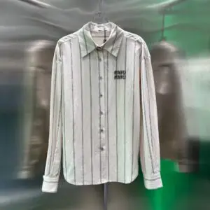 MIU MIU Apricot Stripe Embroidered Cotton Top