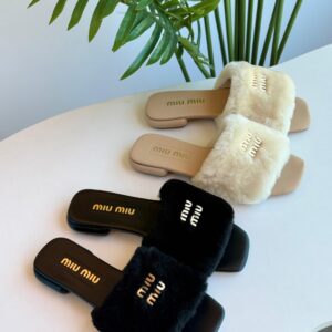 MIU MIU Shearling-Lined Suede Slippers