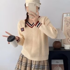 MIU MIU V-Neck Stripe Trim Sweater