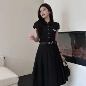 PRADA Short Sleeve Belted Dress