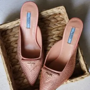 PRADA Crystal Embellished Satin Mules