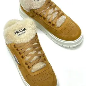 Prada Suede Shearling Platform Sneakers