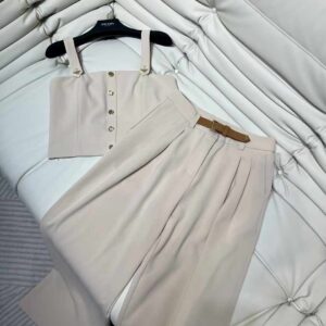 PRADA Beige Wide-Leg Pants & Crop Top Set
