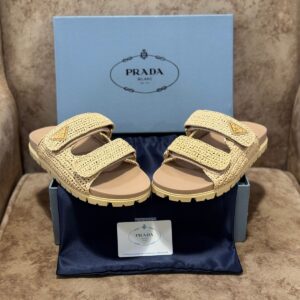 PRADA Braided Raffia Platform Slide Slippers
