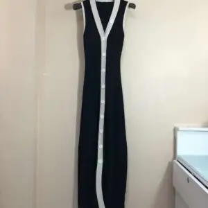 SANDRO V-Neck Contrast Knit Midi Sweater Dress