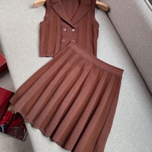 Sandro Suit Collar Knit Tank & Pleated Skirt Set