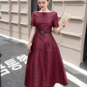 VALENTINO Round Neck Short Sleeve Lace Up Dress