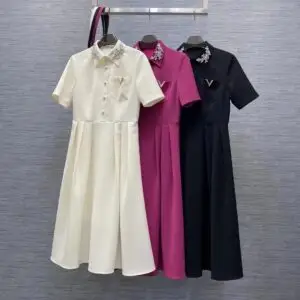 VALENTINO Korean Pleated-Waist Twill Shirtdress