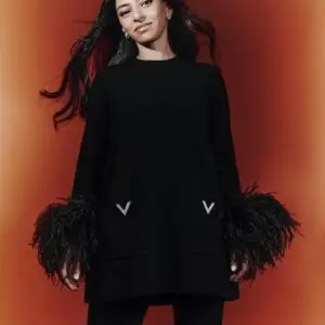 VALENTINO Garavani Feather Cuff Knit Tunic Top