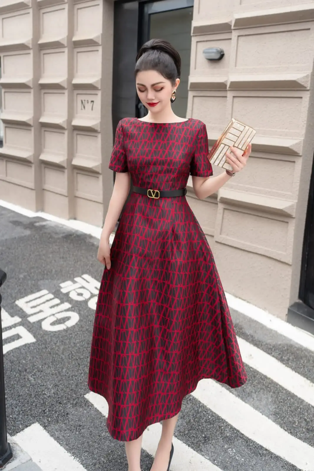 VALENTINO Short Sleeve Bow Lace Up Dress VALENTINO Short Sleeve Bow Lace Up Dress