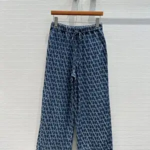 VALENTINO Blue Denim-Jacquard Wide-Leg Pants
