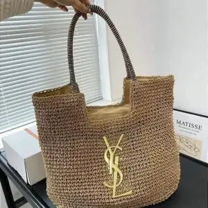 YSL Icare Raffia Tote Bag