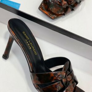 SAINT LAURENT Tribute Woven Tortoiseshell Slide Sandals