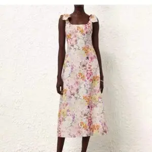 ZIMMERMAN Harmony Shoulder Tie Midi Dress