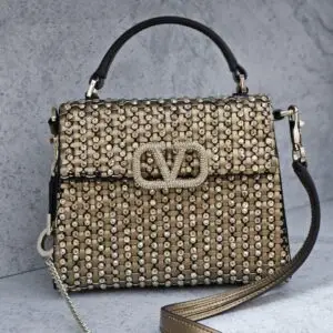 Valentino Garavani Vsling Crystal Metallic Woven Bag