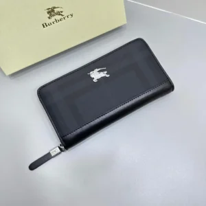 Design Black Beat Check Coated Canvas Zip Around Long Wallet - Dubai Fashion LUX