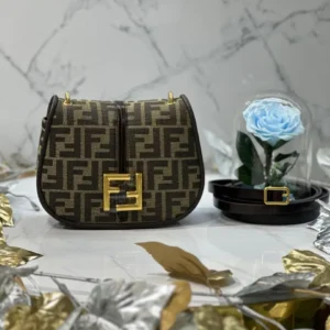 Design C’mon Medium Brown FF jacquard fabric and leather bag - Dubai Fashion LUX