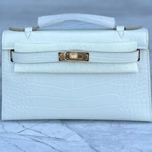 Design KELLY POCHETTE CLUTCH VERT JADE LISSE CROCODILE ALLIGATOR PHW - Dubai Fashion LUX