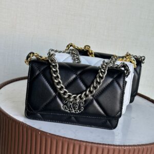 Design Lambskin Quilted 19 Wallet On Chain WOC Black - Dubai Fashion LUX