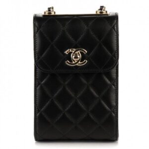 Design Lambskin Quilted Trendy CC Phone Holder Black - Dubai Fashion LUX