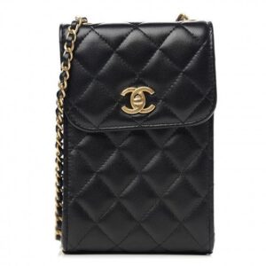Design Lambskin Quilted Vertical Pearl Crush Flap With Chain Black - Dubai Fashion LUX