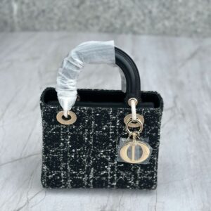 Design MEDIUM LADY D-LITE BAG Black Cannage Tweed - Dubai Fashion LUX